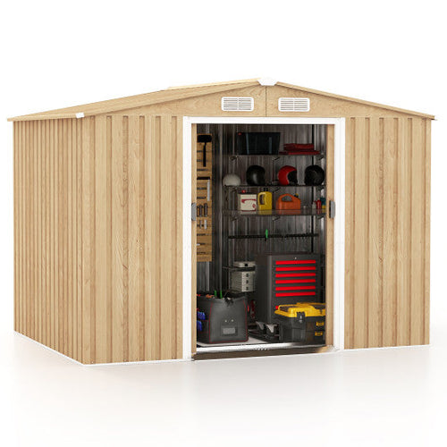 Load image into Gallery viewer, Weather Resistant Galvanized Steel Shed with Tilted Roof for Backyard Garden Patio Lawn-Natural
