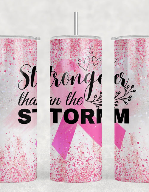 Load image into Gallery viewer, Stronger Than The Storm Pink Ribbon - 20 oz Steel Skinny Tumbler - Optional Blue Tooth Speaker - Speaker Color will Vary by Rowdy Ridge Co
