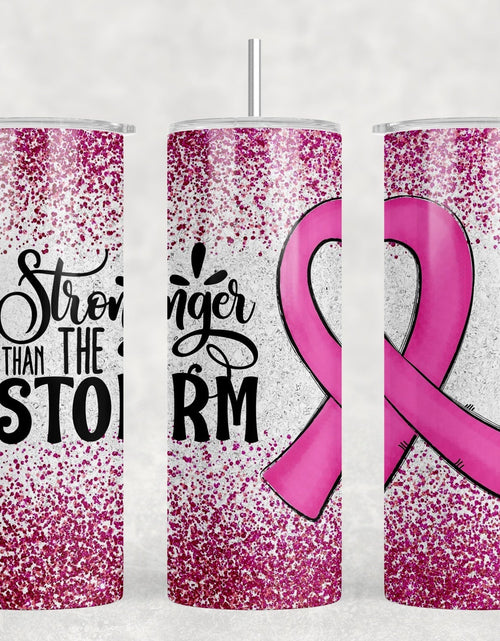 Load image into Gallery viewer, Stronger Than The Storm Pink Ribbon - 20 oz Steel Skinny Tumbler - Optional Blue Tooth Speaker - Speaker Color will Vary by Rowdy Ridge Co
