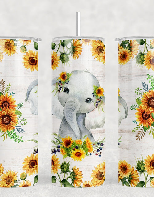 Load image into Gallery viewer, Sunflower Elephant  - 20 oz Steel Skinny Tumbler - Optional Blue Tooth Speaker - Speaker Color will Vary by Rowdy Ridge Co
