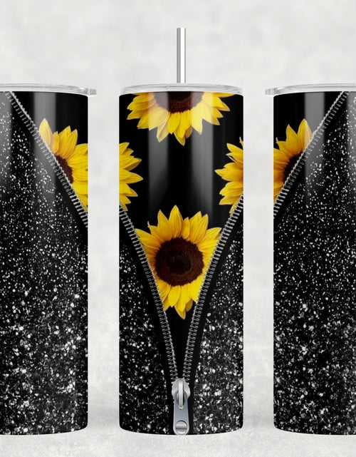 Load image into Gallery viewer, Sunflower faux glitter - 20 oz Steel Skinny Tumbler - Optional Blue Tooth Speaker - Speaker Color will Vary by Rowdy Ridge Co
