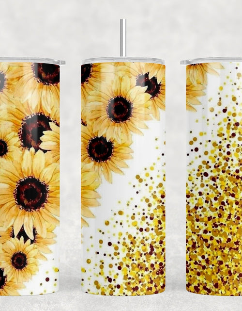 Load image into Gallery viewer, Sunflower faux glitter|Skinny Tumbler|Optional Bluetooth Speaker| Speaker Color Varies by Rowdy Ridge Co
