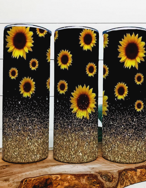 Load image into Gallery viewer, Sunflower Gold faux glitter|Skinny Tumbler|Optional Bluetooth Speaker| Speaker Color Varies by Rowdy Ridge Co
