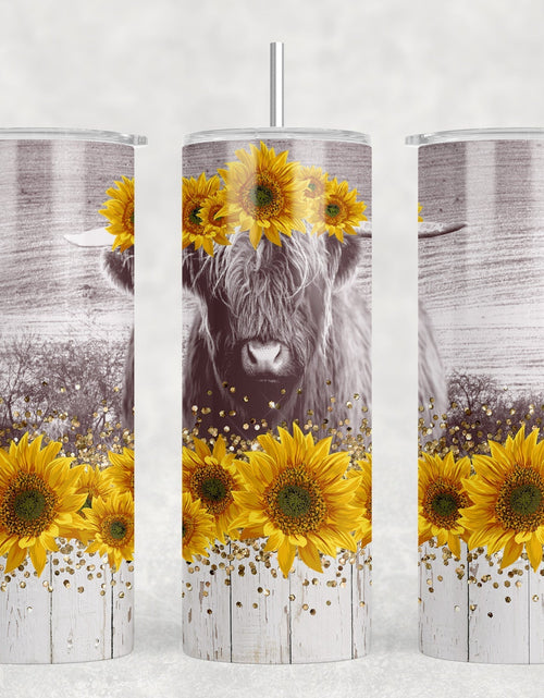 Load image into Gallery viewer, Sunflower Highland Cow|Skinny Tumbler|Optional Bluetooth Speaker| Speaker Color Varies by Rowdy Ridge Co
