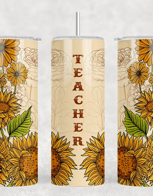 Load image into Gallery viewer, Sunflower Teacher - 20 oz Steel Skinny Tumbler - Optional Blue Tooth Speaker - Speaker Color will Vary by Rowdy Ridge Co
