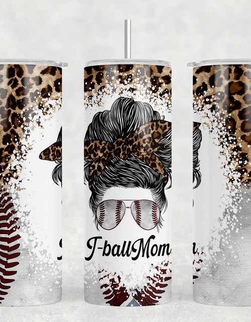 Load image into Gallery viewer, T-Ball Mom Leopard Print - 20 oz Steel Skinny Tumbler - Optional Blue Tooth Speaker - Speaker Color will Vary by Rowdy Ridge Co
