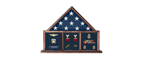 Load image into Gallery viewer, Memorial Flag Case, Three Bay shadow box perfect size case for a your mantle, holds 3'x5' flag a ample amount of memorabilia. by The Military Gift Store
