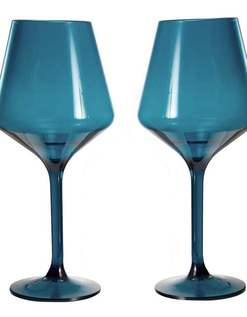Load image into Gallery viewer, Floating Wine Glasses for Pool - Set of 2-15 OZ Shatterproof Poolside Wine Glasses, Tritan Plastic Reusable, Beach Outdoor Cocktail, Wine, Champagne, Water Glassware Spring Summer (Muted Blue) by The Wine Savant
