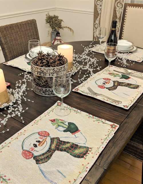 Load image into Gallery viewer, DaDa Bedding Set of 8 Pieces Magical Snowman Holiday Table Tapestry - 4 Placemats, 2 Table Runners, 2 Throw Pillow Covers (9733) by DaDa Bedding Collection

