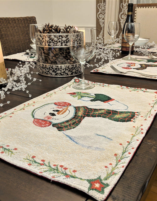 Load image into Gallery viewer, DaDa Bedding Set of 8 Pieces Magical Snowman Holiday Table Tapestry - 4 Placemats, 2 Table Runners, 2 Throw Pillow Covers (9733) by DaDa Bedding Collection
