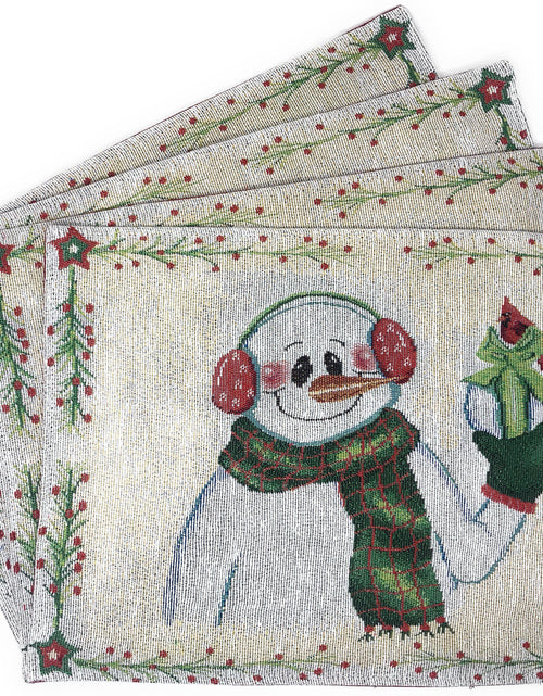Load image into Gallery viewer, DaDa Bedding Set of 8 Pieces Magical Snowman Holiday Table Tapestry - 4 Placemats, 2 Table Runners, 2 Throw Pillow Covers (9733) by DaDa Bedding Collection
