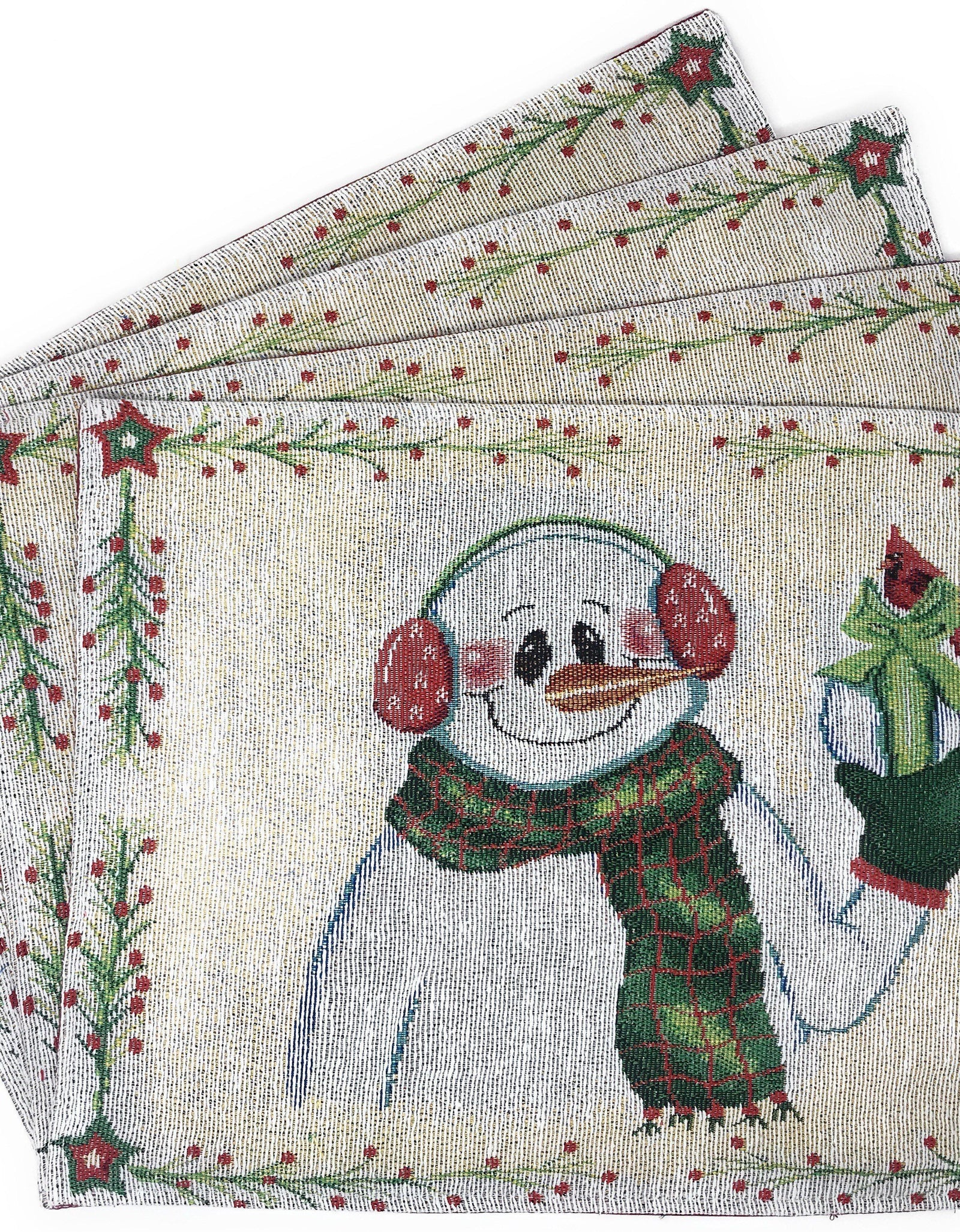 DaDa Bedding Set of 8 Pieces Magical Snowman Holiday Table Tapestry - 4 Placemats, 2 Table Runners, 2 Throw Pillow Covers (9733) by DaDa Bedding Collection