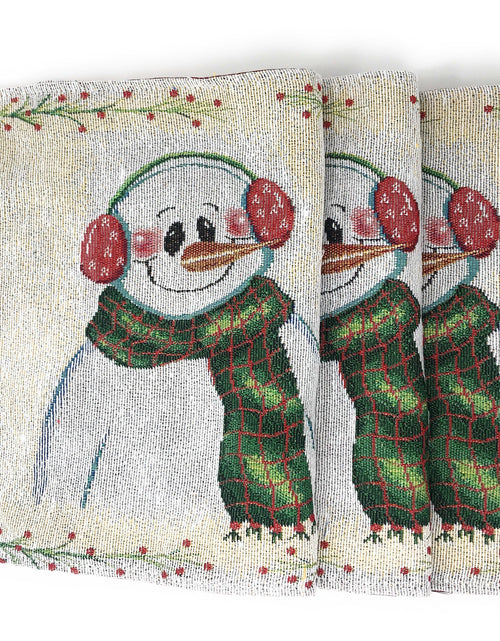 Load image into Gallery viewer, DaDa Bedding Set of 8 Pieces Magical Snowman Holiday Table Tapestry - 4 Placemats, 2 Table Runners, 2 Throw Pillow Covers (9733) by DaDa Bedding Collection
