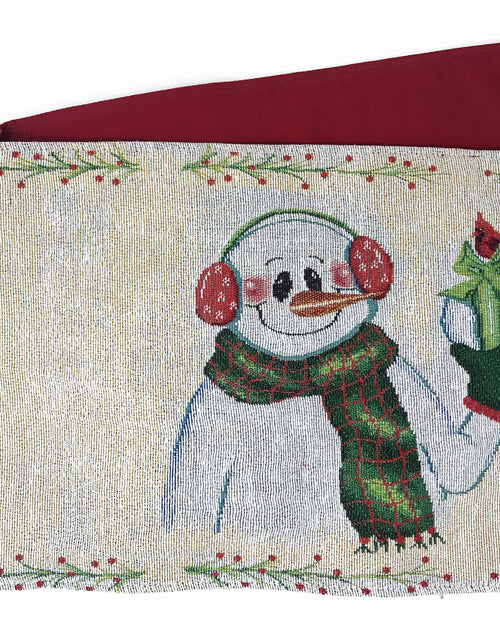 Load image into Gallery viewer, DaDa Bedding Set of 8 Pieces Magical Snowman Holiday Table Tapestry - 4 Placemats, 2 Table Runners, 2 Throw Pillow Covers (9733) by DaDa Bedding Collection
