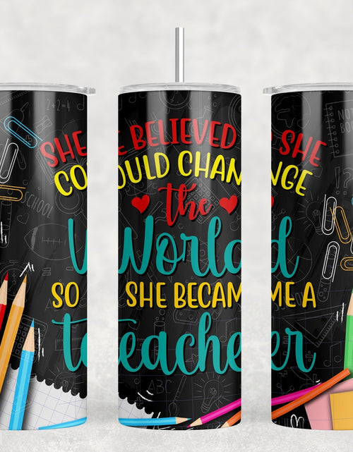 Load image into Gallery viewer, Teacher - 20 oz Steel Skinny Tumbler - Optional Blue Tooth Speaker - Speaker Color will Vary by Rowdy Ridge Co
