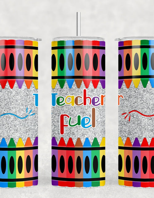 Load image into Gallery viewer, Teacher Fuel  - 20 oz Steel Skinny Tumbler - Optional Blue Tooth Speaker - Speaker Color will Vary by Rowdy Ridge Co
