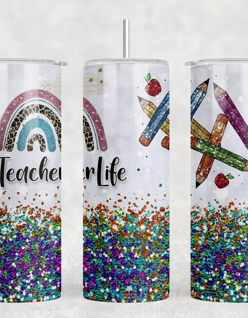 Load image into Gallery viewer, Teacher Life - 20 oz Steel Skinny Tumbler - Optional Blue Tooth Speaker - Speaker Color will Vary by Rowdy Ridge Co
