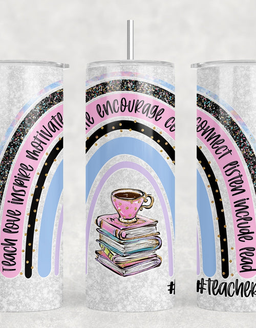 Load image into Gallery viewer, Teacher Life Rainbow - 20 oz Steel Skinny Tumbler - Optional Blue Tooth Speaker - Speaker Color will Vary by Rowdy Ridge Co
