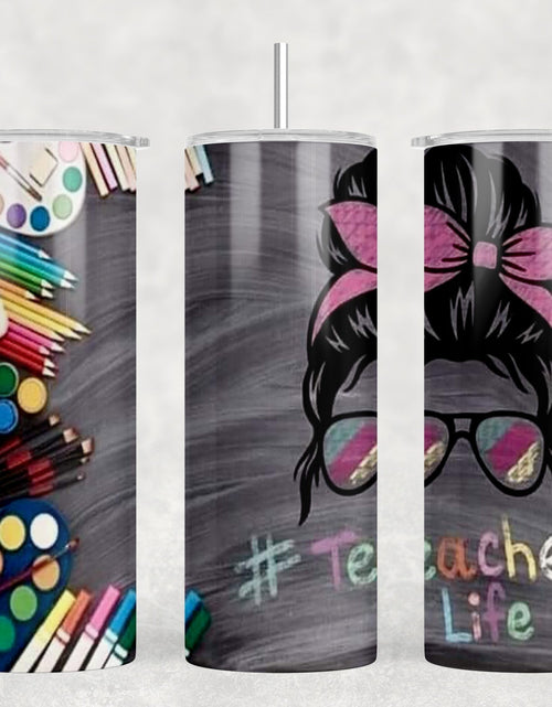 Load image into Gallery viewer, Teacher Life|Skinny Tumbler|Optional Bluetooth Speaker| Speaker Color Varies by Rowdy Ridge Co

