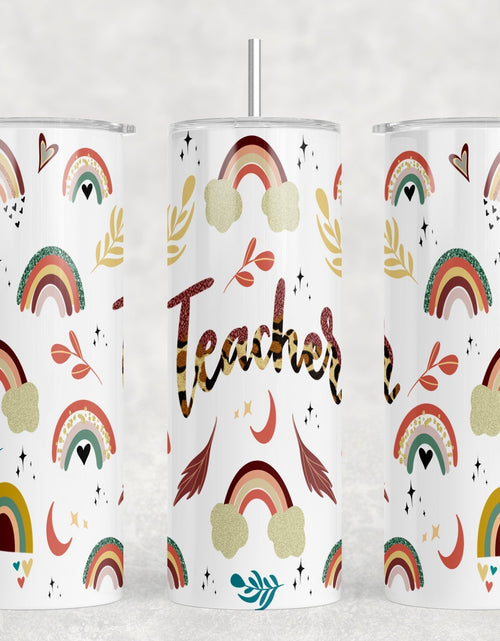 Load image into Gallery viewer, Teacher Rainbows - 20 oz Steel Skinny Tumbler - Optional Blue Tooth Speaker - Speaker Color will Vary by Rowdy Ridge Co
