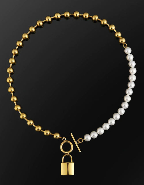Load image into Gallery viewer, The Foreverness® - Pearl Necklace Bead Chain with Lock Pendant by Bling Proud | Urban Jewelry Online Store
