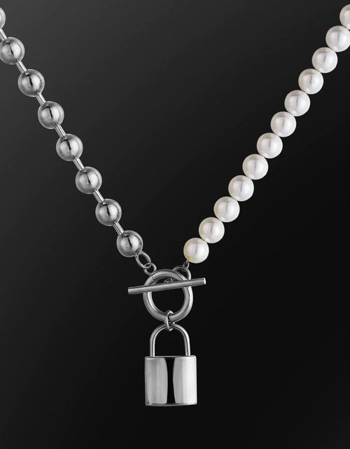 Load image into Gallery viewer, The Foreverness® - Pearl Necklace Bead Chain with Lock Pendant by Bling Proud | Urban Jewelry Online Store
