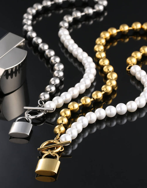 Load image into Gallery viewer, The Foreverness® - Pearl Necklace Bead Chain with Lock Pendant by Bling Proud | Urban Jewelry Online Store
