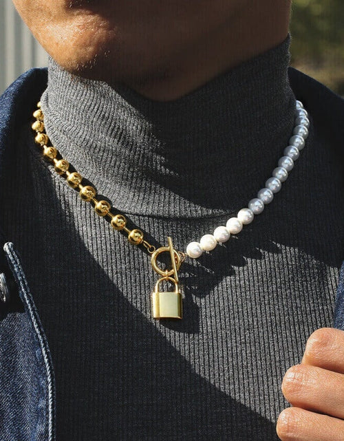 Load image into Gallery viewer, The Foreverness® - Pearl Necklace Bead Chain with Lock Pendant by Bling Proud | Urban Jewelry Online Store
