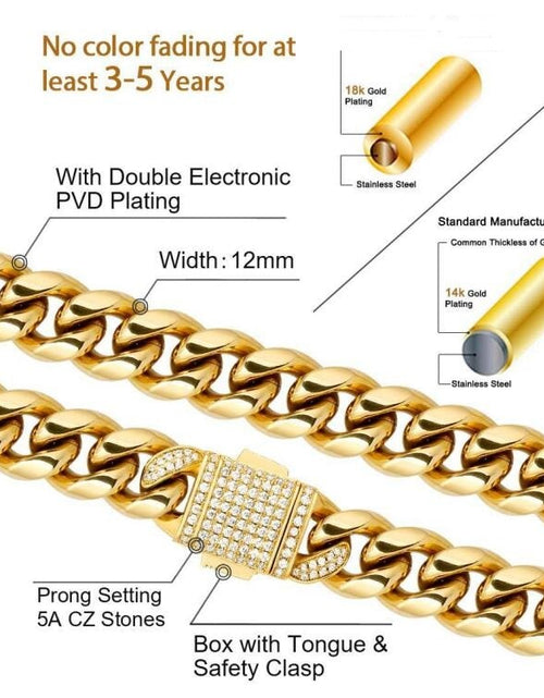 Load image into Gallery viewer, The Golden Nugget® - 12mm Iced Miami Cuban Link Chain 18K Gold Plated with CZ Clasp by Bling Proud | Urban Jewelry Online Store
