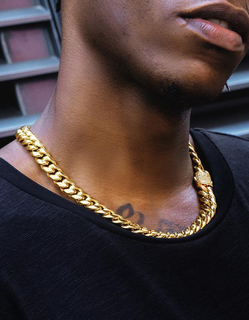 Load image into Gallery viewer, The Golden Nugget® - 12mm Iced Miami Cuban Link Chain 18K Gold Plated with CZ Clasp by Bling Proud | Urban Jewelry Online Store
