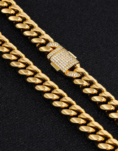 Load image into Gallery viewer, The Golden Nugget® - 12mm Iced Miami Cuban Link Chain 18K Gold Plated with CZ Clasp by Bling Proud | Urban Jewelry Online Store
