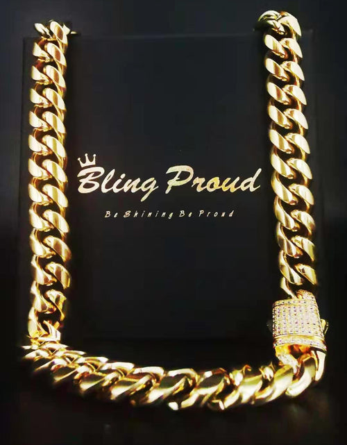 Load image into Gallery viewer, The Golden Nugget® - 12mm Iced Miami Cuban Link Chain 18K Gold Plated with CZ Clasp by Bling Proud | Urban Jewelry Online Store
