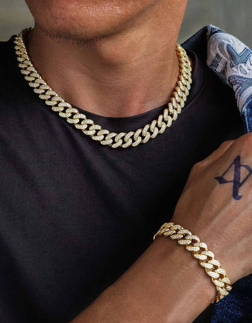 Load image into Gallery viewer, The Lion Heart® - 12mm 2 Rows Iced Out Diamond Cuban Link Chain in 14K Gold by Bling Proud | Urban Jewelry Online Store
