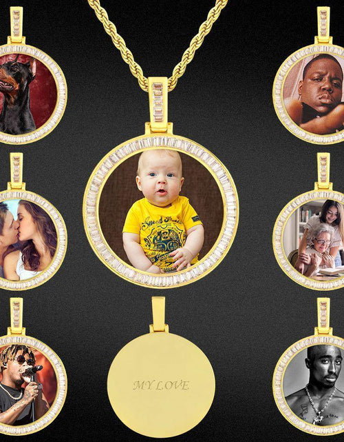 Load image into Gallery viewer, THE MISSING® - Custom Iced Out Baguette Cut Round Photo Pendant by Bling Proud | Urban Jewelry Online Store
