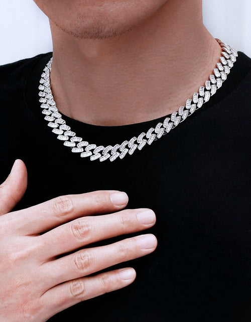 Load image into Gallery viewer, The Prince's Pride® - 12mm Baguette CZ Cuban Link Chain White Gold Plated by Bling Proud | Urban Jewelry Online Store
