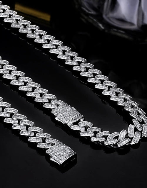 Load image into Gallery viewer, The Prince's Pride® - 12mm Baguette CZ Cuban Link Chain White Gold Plated by Bling Proud | Urban Jewelry Online Store
