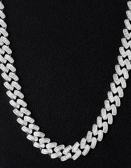 Load image into Gallery viewer, The Prince's Pride® - 12mm Baguette CZ Cuban Link Chain White Gold Plated by Bling Proud | Urban Jewelry Online Store
