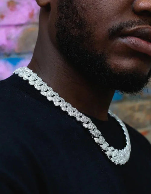 Load image into Gallery viewer, The Proud Moment II® - 20mm Iced Out 3 Row Diamond Prong Cuban Link Chain Choker in White Gold by Bling Proud | Urban Jewelry Online Store
