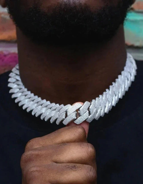 Load image into Gallery viewer, The Proud Moment II® - 20mm Iced Out 3 Row Diamond Prong Cuban Link Chain Choker in White Gold by Bling Proud | Urban Jewelry Online Store
