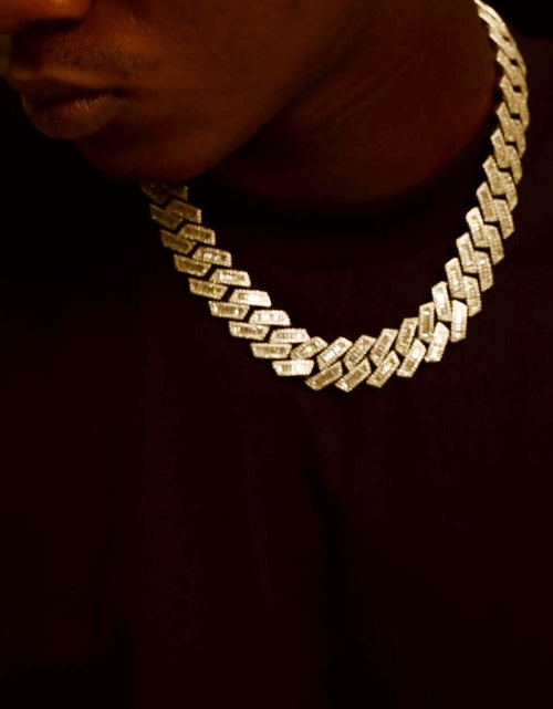 Load image into Gallery viewer, The Proud Moment® - 20mm Baguette Cut Moissanite Diamond Prong Cuban Link Chain in 14K Gold by Bling Proud | Urban Jewelry Online Store
