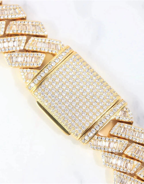 Load image into Gallery viewer, The Proud Moment® - 20mm Baguette Cut Moissanite Diamond Prong Cuban Link Chain in 14K Gold by Bling Proud | Urban Jewelry Online Store
