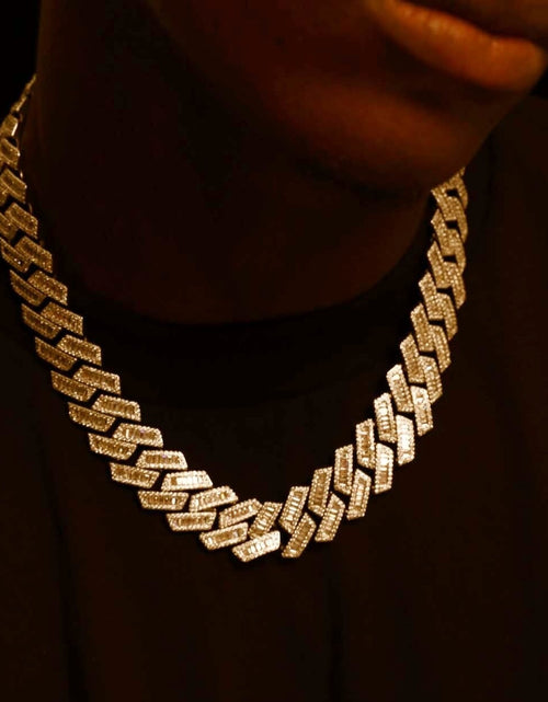 Load image into Gallery viewer, The Proud Moment® - 20mm Baguette Cut Moissanite Diamond Prong Cuban Link Chain in 14K Gold by Bling Proud | Urban Jewelry Online Store
