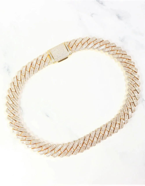 Load image into Gallery viewer, The Proud Moment® - 20mm Baguette Cut Moissanite Diamond Prong Cuban Link Chain in 14K Gold by Bling Proud | Urban Jewelry Online Store
