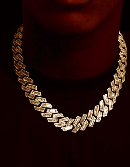Load image into Gallery viewer, The Proud Moment® - 20mm Baguette Cut Moissanite Diamond Prong Cuban Link Chain in 14K Gold by Bling Proud | Urban Jewelry Online Store
