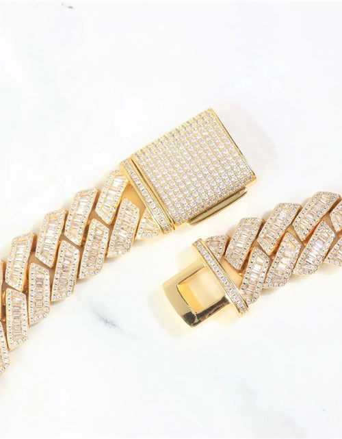 Load image into Gallery viewer, The Proud Moment® - 20mm Baguette Cut Moissanite Diamond Prong Cuban Link Chain in 14K Gold by Bling Proud | Urban Jewelry Online Store

