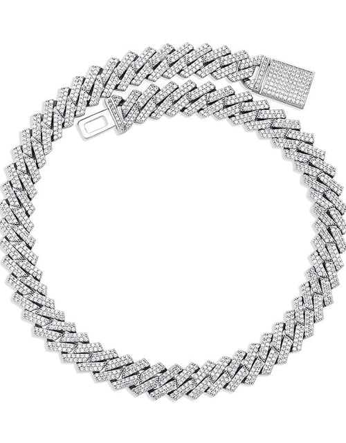 Load image into Gallery viewer, The Shining Moment III® - 14mm Iced Out Diamond Prong Cuban Link Chain Choker in White Gold by Bling Proud | Urban Jewelry Online Store
