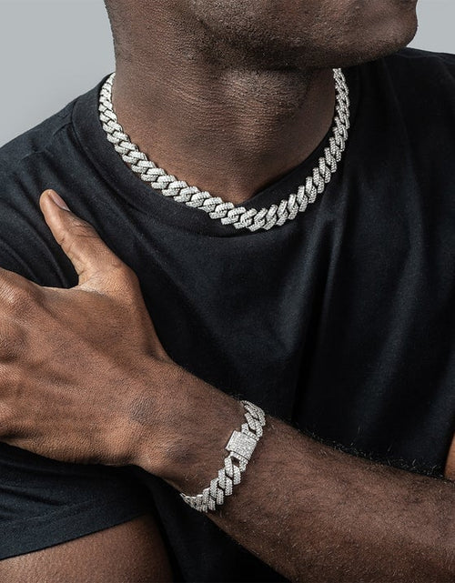Load image into Gallery viewer, The Shining Moment III® - 14mm Iced Out Diamond Prong Cuban Link Chain Choker in White Gold by Bling Proud | Urban Jewelry Online Store
