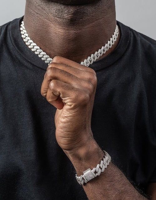 Load image into Gallery viewer, The Shining Moment III® - 14mm Iced Out Diamond Prong Cuban Link Chain Choker in White Gold by Bling Proud | Urban Jewelry Online Store
