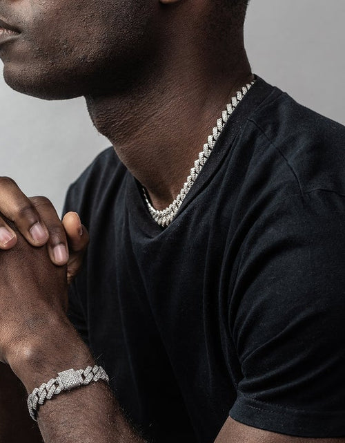 Load image into Gallery viewer, The Shining Moment III® - 14mm Iced Out Diamond Prong Cuban Link Chain Choker in White Gold by Bling Proud | Urban Jewelry Online Store
