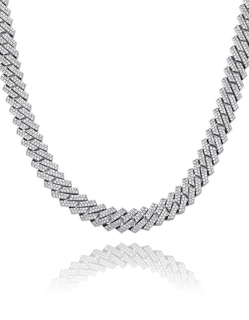 Load image into Gallery viewer, The Shining Moment III® - 14mm Iced Out Diamond Prong Cuban Link Chain Choker in White Gold by Bling Proud | Urban Jewelry Online Store
